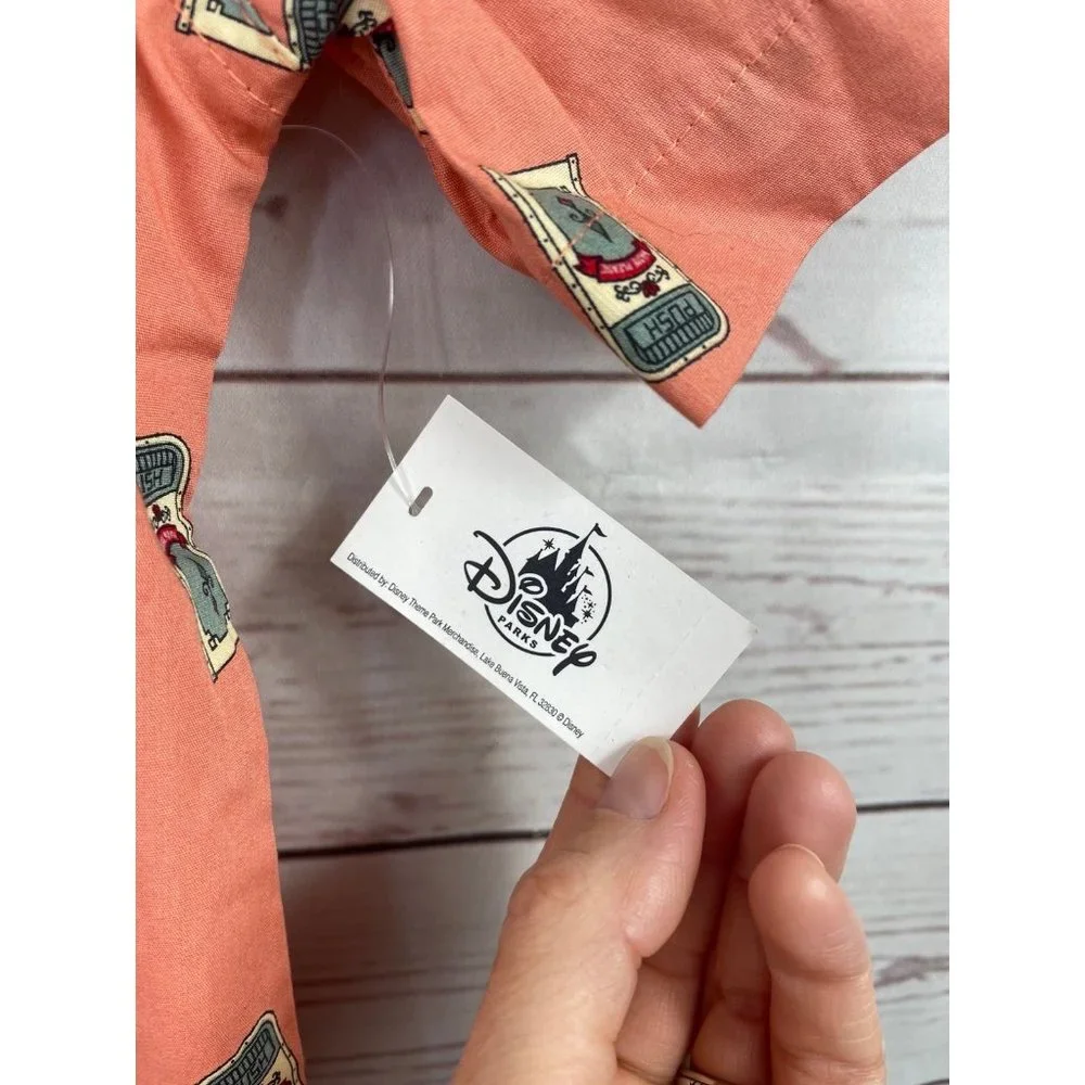 Disney Orange Short Sleeve Button-Down Shirt with Character Print